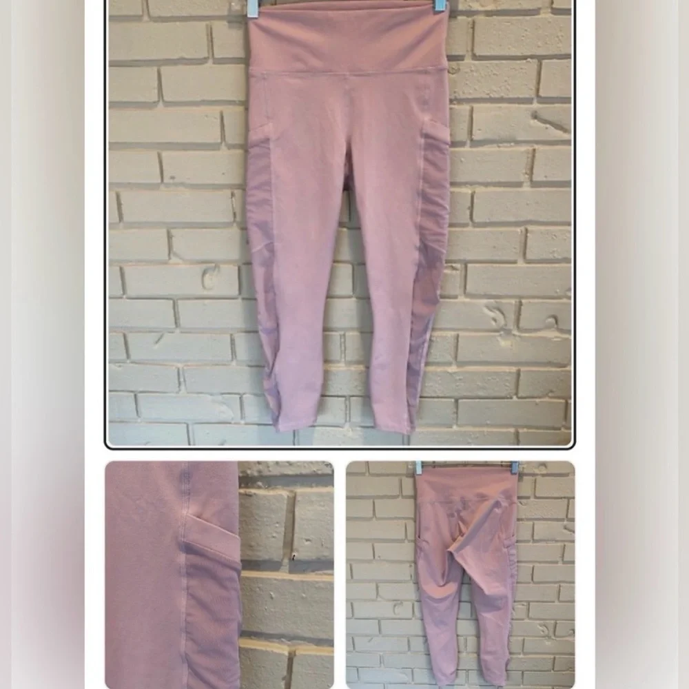 Fabletics PowerHold Mauve Pink Leggings with Mesh Side Pockets. - Picture 2 of 3